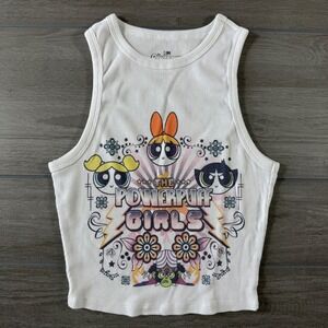 Cartoon Network Powerpuff Girls Graphic Ribbed Crop Tank Top White Womens Medium